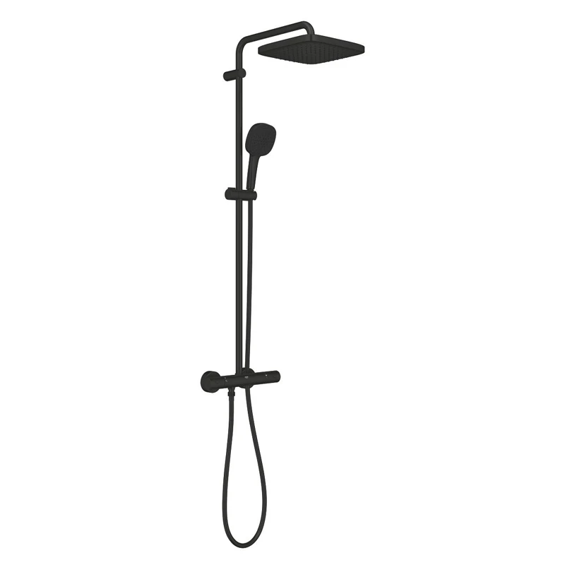 Grohe Tempesta System 250 Cube termosztátos zuhanyrendszer, falsíkon kívüli, matt fekete, szögletes