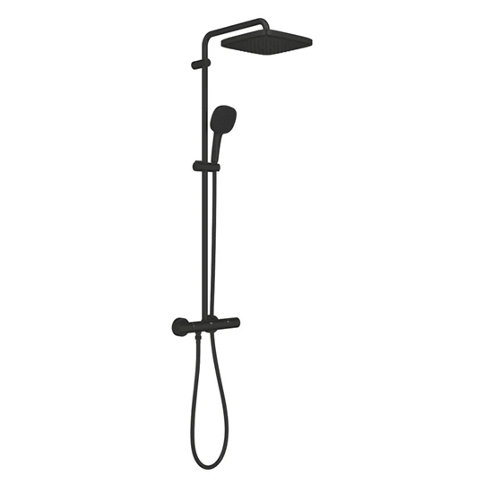 Grohe Tempesta System 250 Cube termosztátos zuhanyrendszer, falsíkon kívüli, matt fekete, szögletes