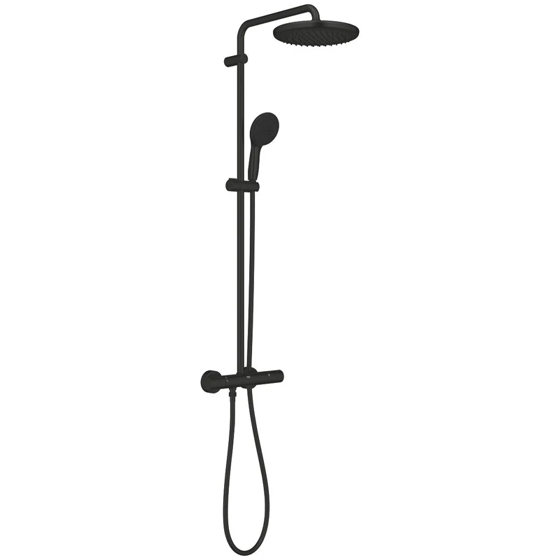 Grohe Tempesta System 250 Termosztátos zuhanyrendszer falra szerelésre Matt fekete kerek