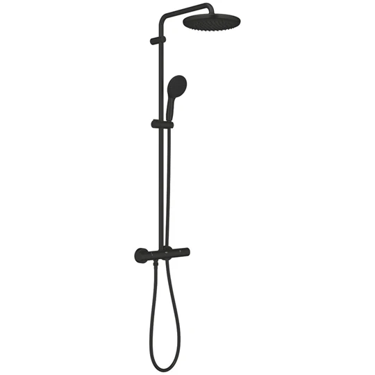 Grohe Tempesta System 250 Termosztátos zuhanyrendszer falra szerelésre Matt fekete kerek