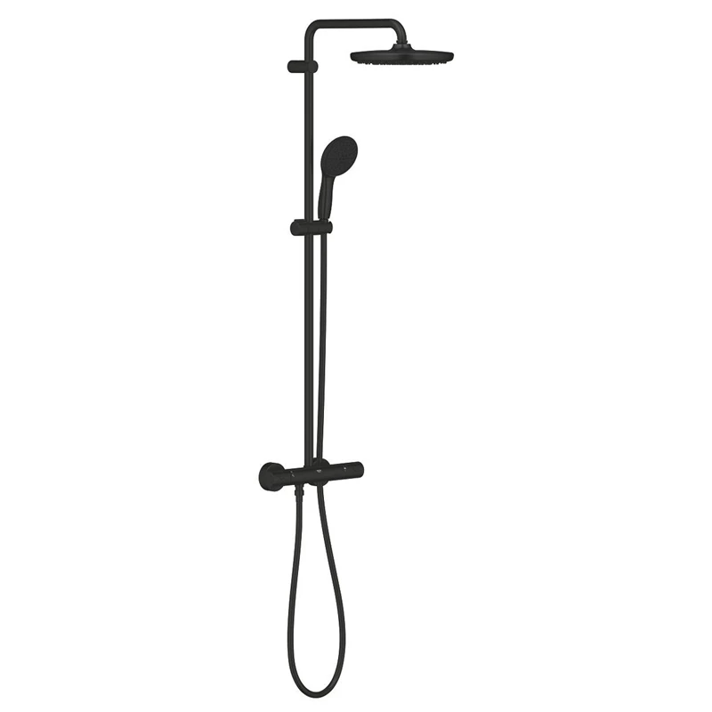 Grohe Tempesta System 250 Termosztátos zuhanyrendszer falra szerelésre Matt fekete kerek