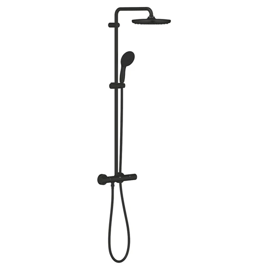 Grohe Tempesta System 250 Termosztátos zuhanyrendszer falra szerelésre Matt fekete kerek