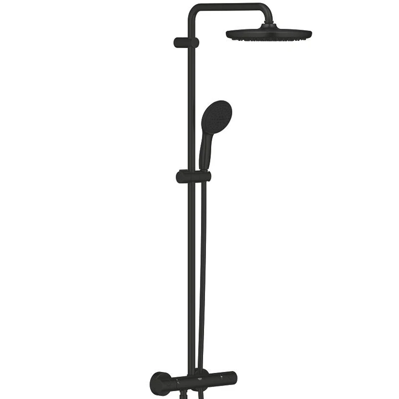 Grohe Tempesta System 250 Termosztátos zuhanyrendszer falra szerelésre Matt fekete kerek