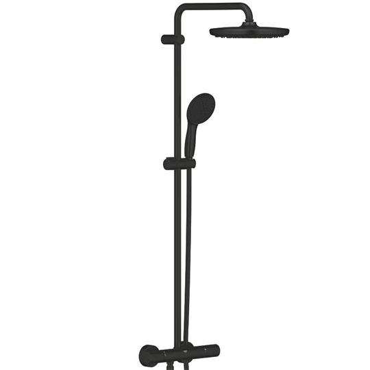 Grohe Tempesta System 250 Termosztátos zuhanyrendszer falra szerelésre Matt fekete kerek