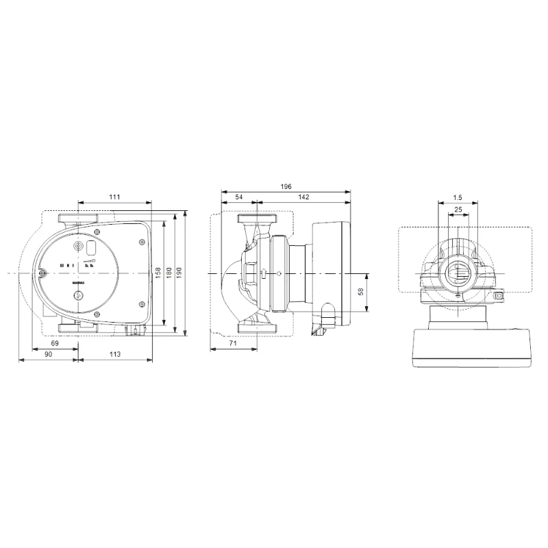 Grundfos MAGNA1 25-60 180 1x230V PN10 fűtési keringető szivattyú