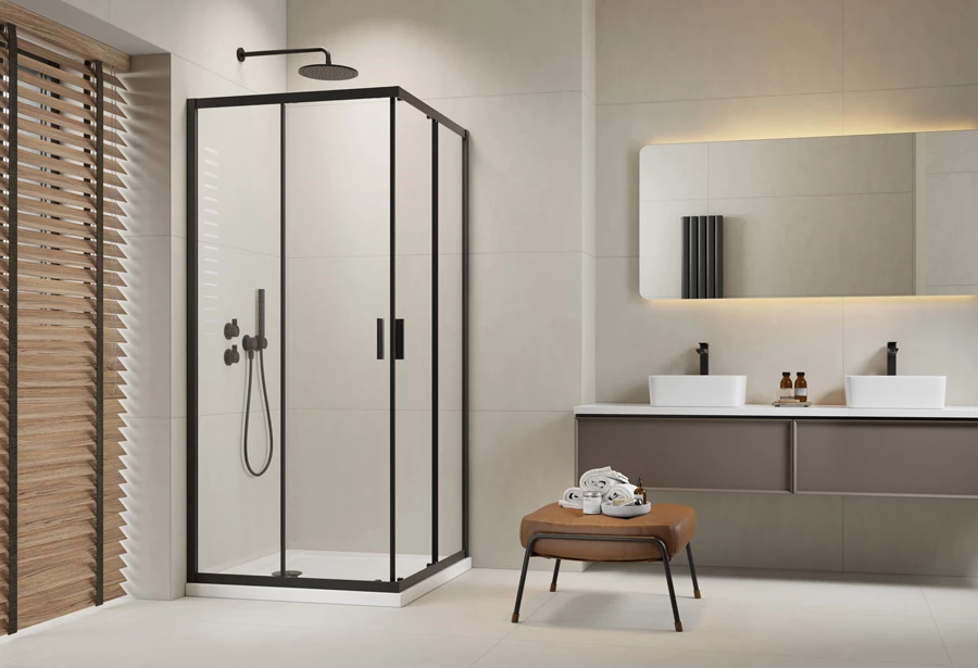 H2O Comfort Black D szögletes aszimmetrikus zuhanykabin 100*80 fekete 10258010-54-01