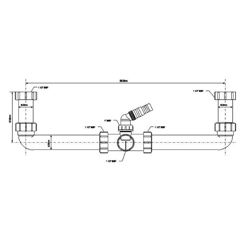 HC11 két medencés mosogató bekötő 6/4”x40mm, tömlő csatlakozóval