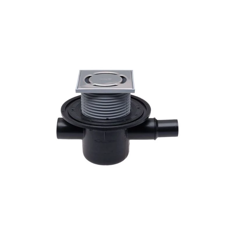 HL300 Padlóösszefolyó DN50 vízszintes kimenettel, szigetelő karimával, DN40/50 bemenettel,123x123mm/115x115mm