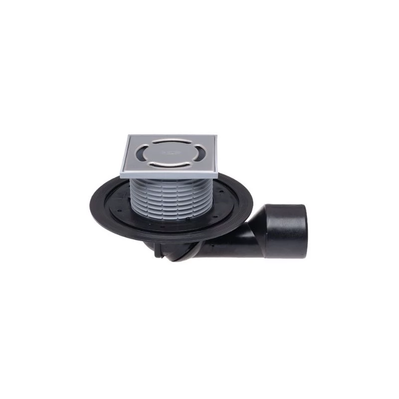 HL80 Balkon- és teraszlefolyó DN50/75 elfordítható kimenettel, szigetelő karimával, mechanikus bűzzárral, 123x123mm/115x