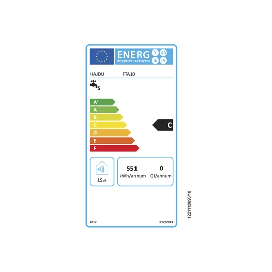 Hajdu átfolyós vízmelegítő, alsó elhelyezésű, felső bekötésű, 10 lit., FTA-10 (egykaros csaptelep)