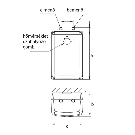 Hajdu átfolyós vízmelegítő, alsó elhelyezésű, felső bekötésű, 10 lit., FTA-10 (egykaros csaptelep)