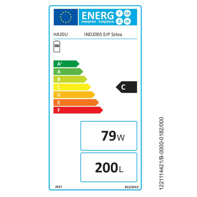 Hajdu indirekt fűtésű HMV tároló,  200 lit., álló,  IND 200 S ErP, szteatitos (kerámia), villamos pótf., cirk. csonk