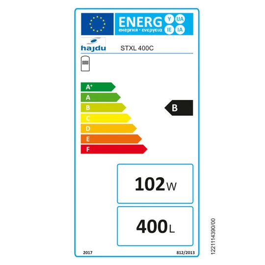 Hajdu indirekt fűtésű HMV tároló, álló, 400 lit., nagy felületű hőcserélővel (hőszivattyúhoz), STXL 400 C