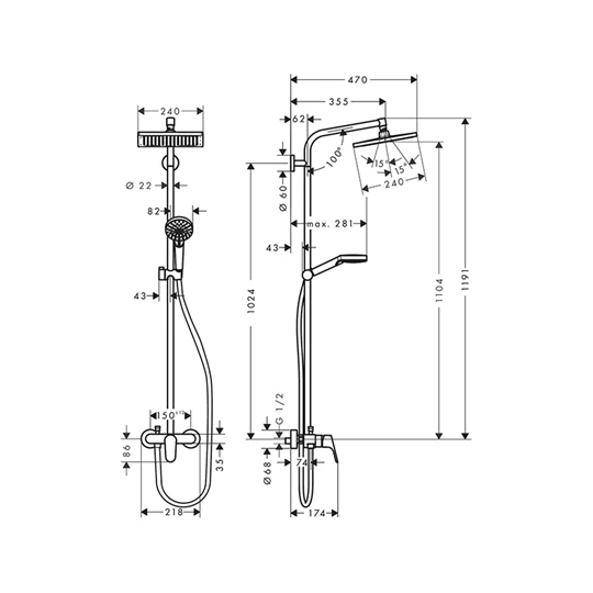 Hansgrohe Crometta E 240 Showerpipe, króm