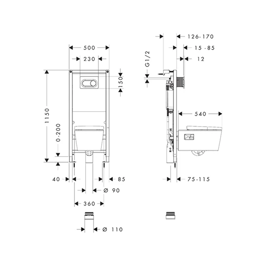 Hansgrohe EluPura Original S Teljes WC-szett falsík alatti öblítőrendszerrel, iFrame Original S öblítőlappal, EluPura WC