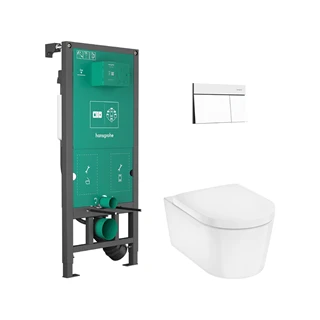 EluPura S Teljes WC-szett falsík alatti öblítőrendszerrel, iFrame Element E Matt Fehér öblítőlappal, EluPura WC-ülőkével