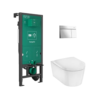 EluPura S Teljes WC-szett falsík alatti öblítőrendszerrel, iFrame Element E Króm öblítőlappal, EluPura WC-ülőkével