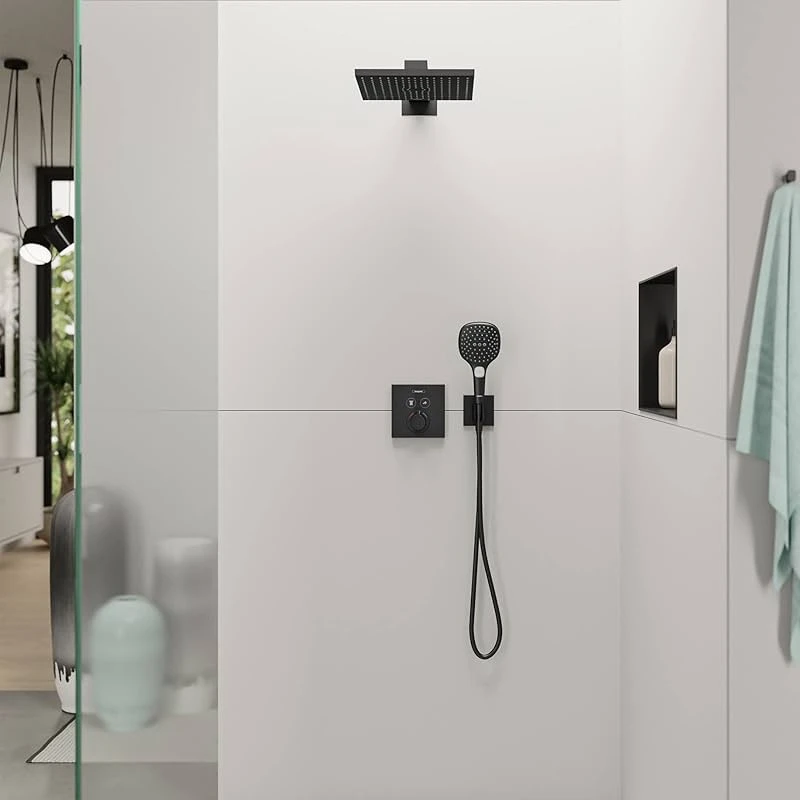 Hansgrohe FixFit E fali csőcsatlakozás zuhanytartóval, szögletes, matt fekete