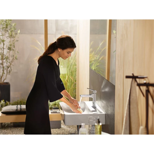 Hansgrohe Metropol egykaros mosdócsaptelep normál fogantyú 110 Push-Open lefolyóval, króm