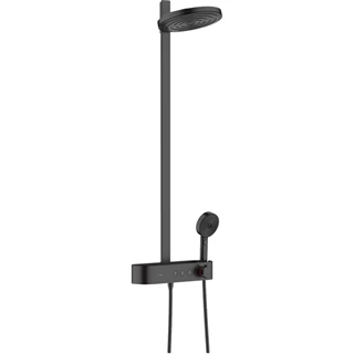 Hansgrohe Pulsify S Showerpipe 260, 2 jet EcoSmart, és ShowerTablet Select 400 falon kívüli zuhanyrendszer matt fekete