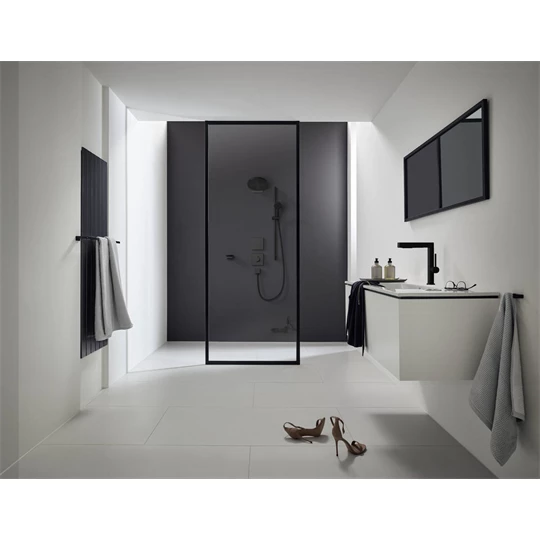Hansgrohe Pulsify S Showerpipe 260, 2 jet EcoSmart, és ShowerTablet Select 400 falon kívüli zuhanyrendszer matt fekete