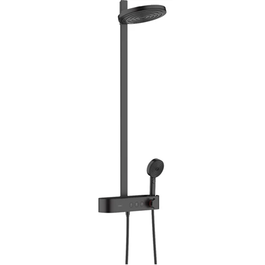 Hansgrohe Pulsify S Showerpipe 260, 2 jet EcoSmart, és ShowerTablet Select 400 falon kívüli zuhanyrendszer matt fekete