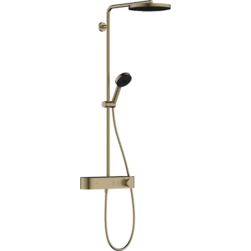 Hansgrohe Pulsify Showerpipe 260, 1 jet és ShowerTablet Select 400 szálcsiszolt bronz