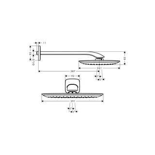 Hansgrohe PuraVida fejzuhany 400 mm DN15, 387 mm-es zuhanykarral, króm