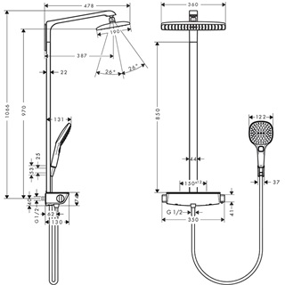 Hansgrohe Raindance Select E 360 EcoSmart Showerpipe 9 liter/perc, króm