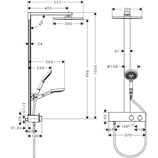 Hansgrohe Raindance Square 300 1jet EcoSmart 9 l/perc Showerpipe