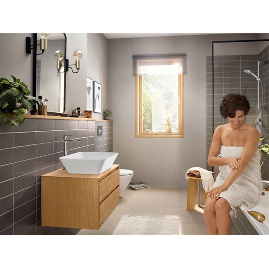 Hansgrohe Rebris E Egykaros mosdócsaptelep 240 kézmosókhoz, CoolStart, EcoSmart+,  automata lefolyógarnitúrával