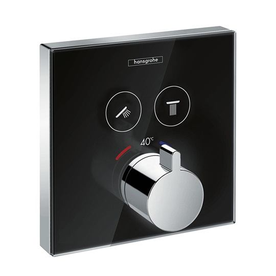 Hansgrohe ShowerSelect Glass falsík alatti termosztátos csaptelep 2 fogyasztóhoz, fehér/króm