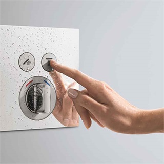 Hansgrohe ShowerSelect Glass falsík alatti termosztátos csaptelep 2 fogyasztóhoz, fehér/króm