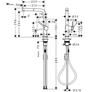 Hansgrohe Talis M54 konyhai csaptelep kihúzható zuhanyfejjel, 270 1jet, L-kifolyóval, króm