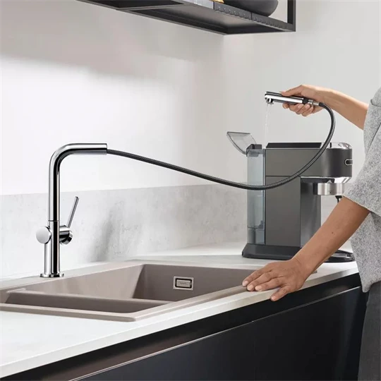 Hansgrohe Talis M54 konyhai csaptelep kihúzható zuhanyfejjel, 270 1jet, L-kifolyóval, króm