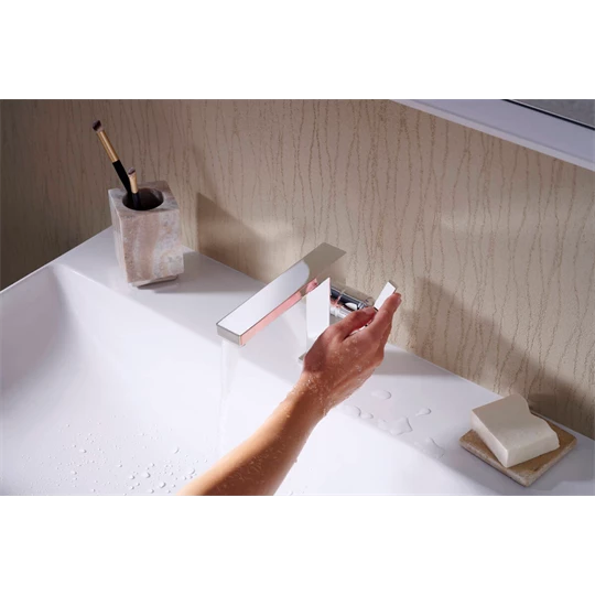 Hansgrohe Tecturis E egykaros mosdócsaptelep Fine 110, CoolStart, Push-open lefolyógarnitúrával króm