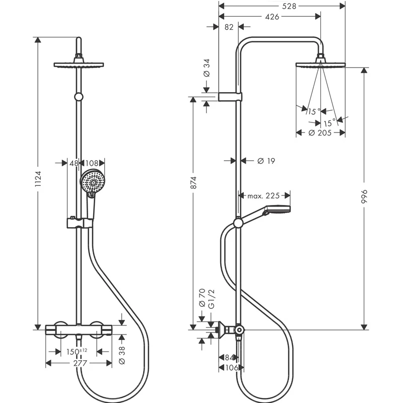Hansgrohe Vernis Blend Showerpipe 200 1jet, EcoSmart, termosztáttal, matt fekete