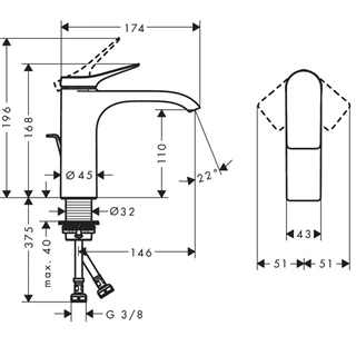 Hansgrohe Vivenis egykaros mosdócsaptelep 110, automata lefolyógarnitúrával, króm
