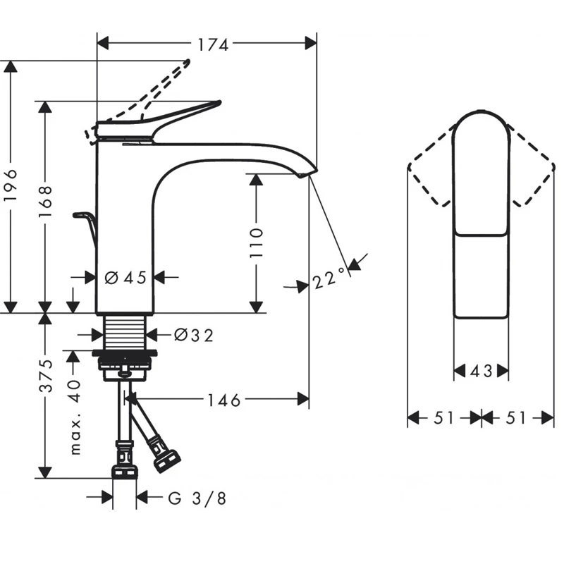 Hansgrohe Vivenis egykaros mosdócsaptelep 110, automata lefolyógarnitúrával, króm
