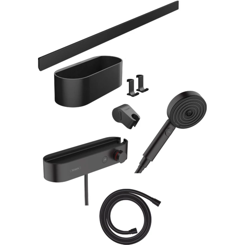 Hansgrohe WallStoris Szett  kézizuhany 105, 3 jet EcoSmart Activation, termosztát, zuhanyrúd 70cm, matt fekete