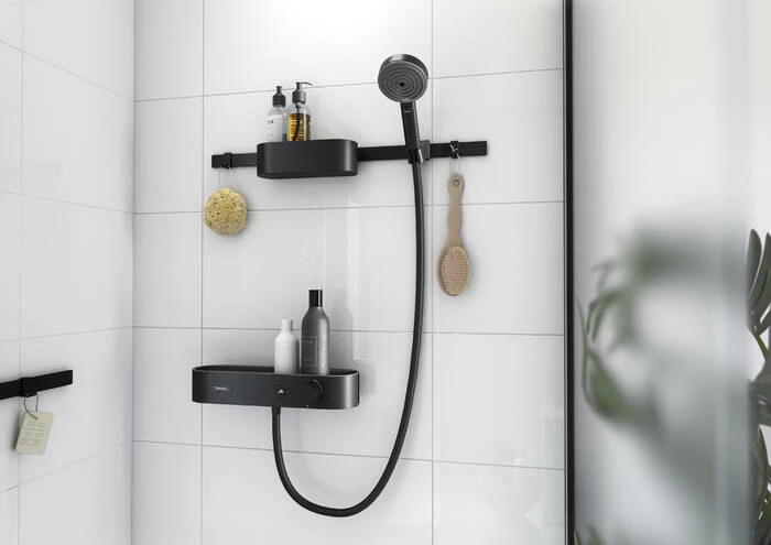 Hansgrohe WallStoris Szett  kézizuhany 105, 3 jet EcoSmart Activation, termosztát, zuhanyrúd 70cm, matt fekete
