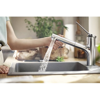 Hansgrohe Zesis M33 egykaros konyhai csaptelep 150, fém kihúzható zuhanyfejjel, 2jet króm