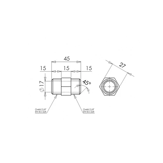 Heizer DIELECTRIC3/4,dielektromos, műanyag közcsavar 3/4" egál, egyenes kivitel