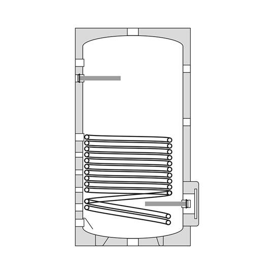 Heizer HMV-tároló egy fix inox hőcserélővel, BSXV304, 300l, O540/1750mm, 93kg, 1.96m2, fix szigetelés