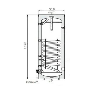 Heizer HMV-tároló egy hőcserélővel, BSF-100 R, 102 literes, 0.6m2, fix szigetelés