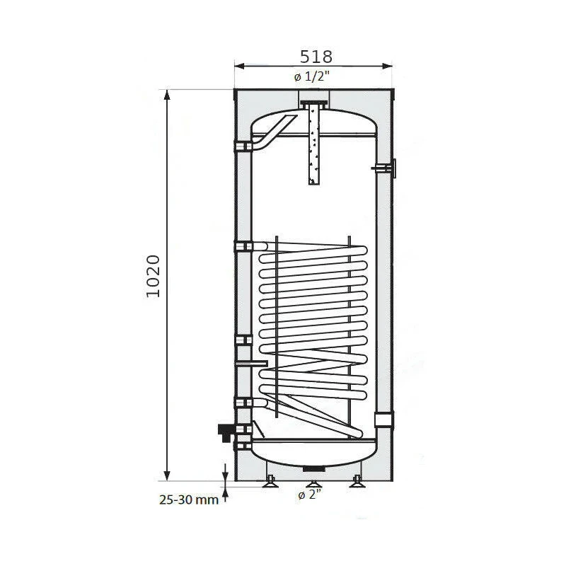 Heizer HMV tároló  100 liter, álló, standard, egy hőcs., 0,6 m2, BSF-100 R, fix szig., O518/1040 mm, 55 kg 