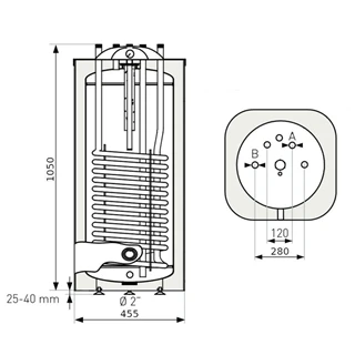 Heizer HMV-tároló egy hőcserélővel, szögletes, S-100 R, 101 literes, felső csatlakozókkal, 1.2m2, fém burkolat