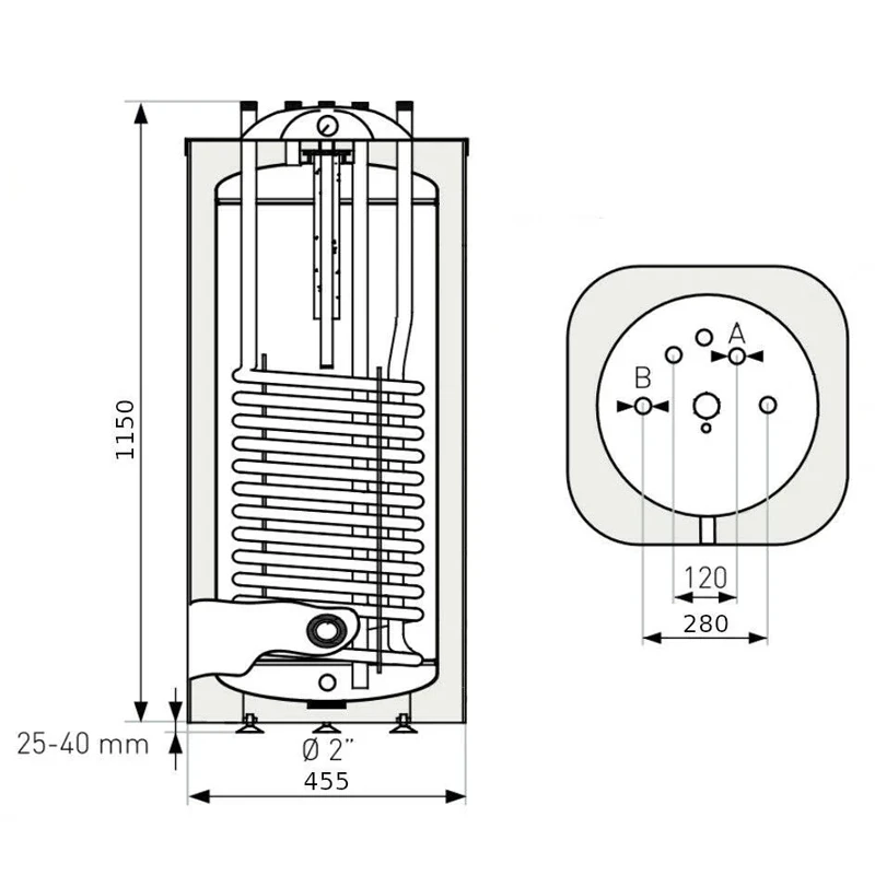 Heizer HMV tároló  120 liter, álló, egy hőcs., 1,2 m2, S-120 R, fix szig., O455/455/1150 mm, 62 kg, fém burk. 26-125500
