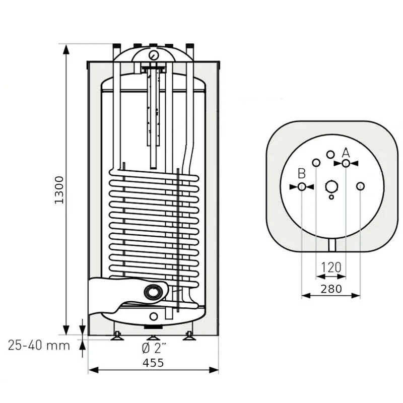 Heizer HMV tároló  140 liter, álló, egy hőcs., 1,2 m2, S-140 R, fix szig., O455/455/1300 mm, 67 kg, fém burk.