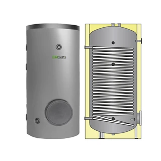 Heizer HMV-tároló hőszivattyúhoz, egy növelt hőcserélővel, BSH-300 R, 276 literes, 3.8m2, fix szigetelés